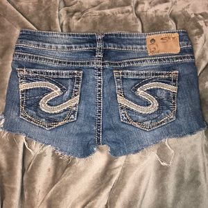 Silver denim shorts